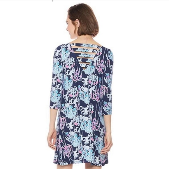 Lilly Pulitzer Ophelia Dress SZ S Bright Navy Pop Up Monkey Trouble - Picture 4 of 16